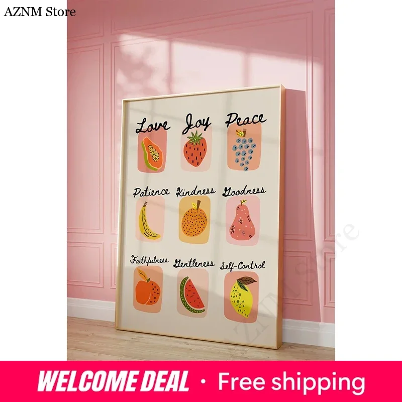 Fruit of The Spirit Art Canvas Wall Art Poster Retro Christian Wall Art Scripture Poster Bible Art Print God Art Fruit Wall A