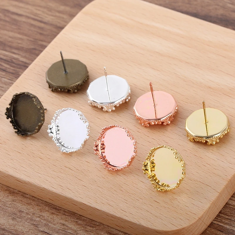 BoYuTe (50 Pieces/Lot) Fit 12-15mm Cabochon Stone Brass Crown Stud Earring Base Blank Tray Diy Handmade Jewelry Accessories