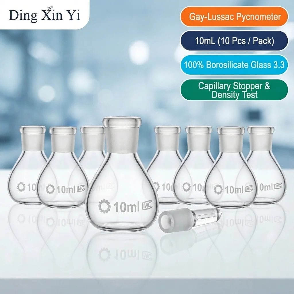 DXY 10Pcs/Lot 10mL Gay-Lussac Pycnometer Specific Gravity Bottle Borosilicate 3.3 with Capillary Stopper for Liquid Density