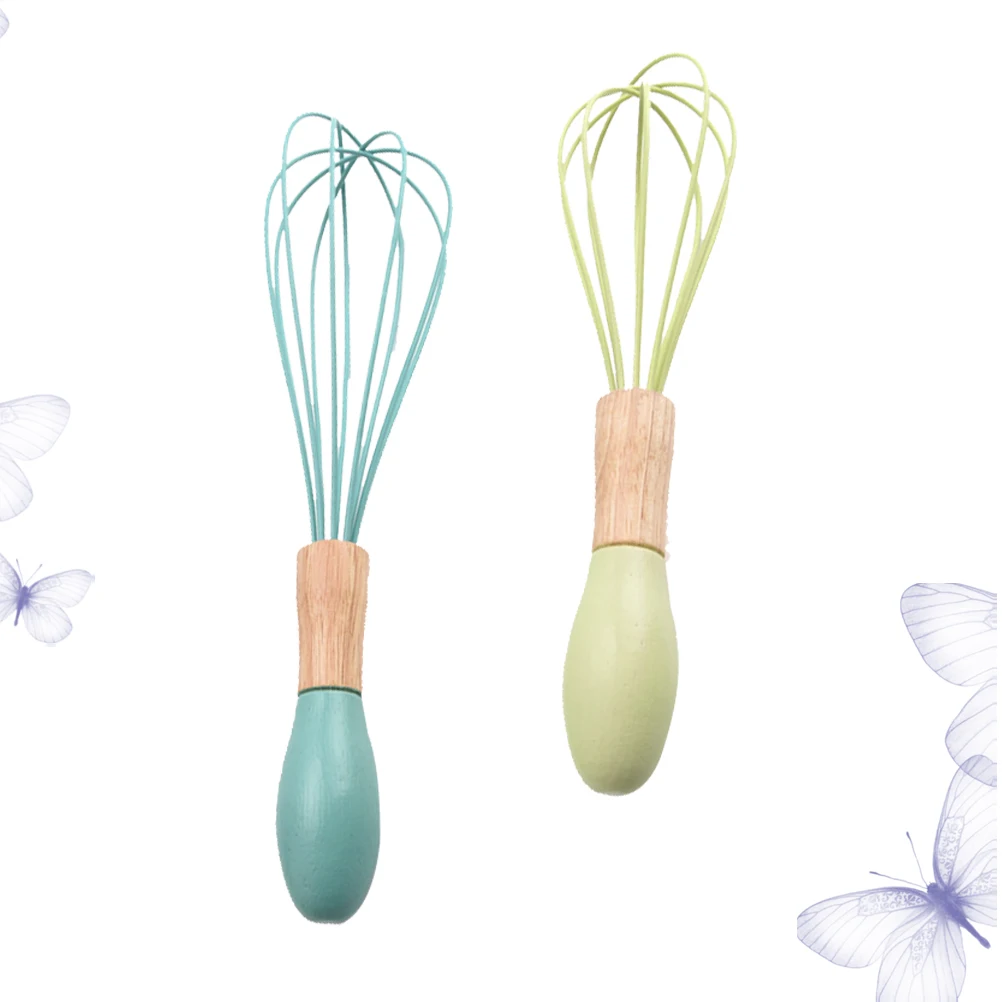 

2Pcs Silicone Whisk Manual Egg Blender Food Mixer Wooden Handle Balloon Whisk for Quick Mixing Stirring Baking