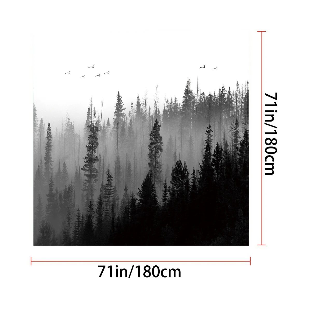 1PC180x180cm Misty Forest Landscape Shower Curtain with Hook, Partition Waterproof and Anti Mold Decorative Bathroom