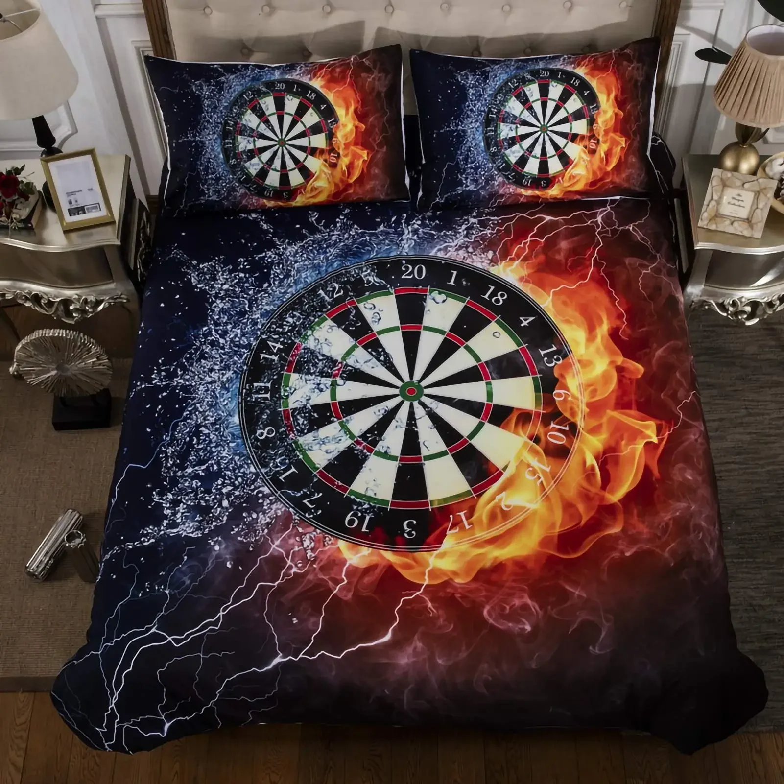 Dart Board Duvet Cover Set,Dartboard Bedding Sets 2/3pcs Skin-friendly Lightning and Flame Comforter Cover Set Full Queen Size