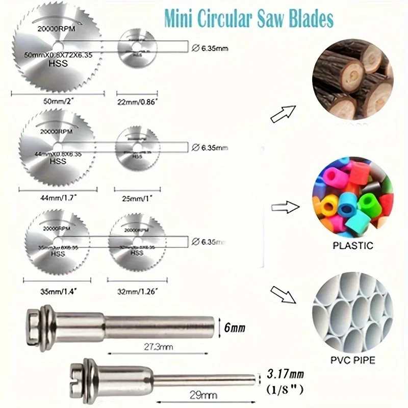 64Pcs /Set Mini Diamond Wheel Set - HSS Blades for Wood, Stone & Metal - Perfect Rotary Woodworking Toolkit with Resin Mandrels & Accessories