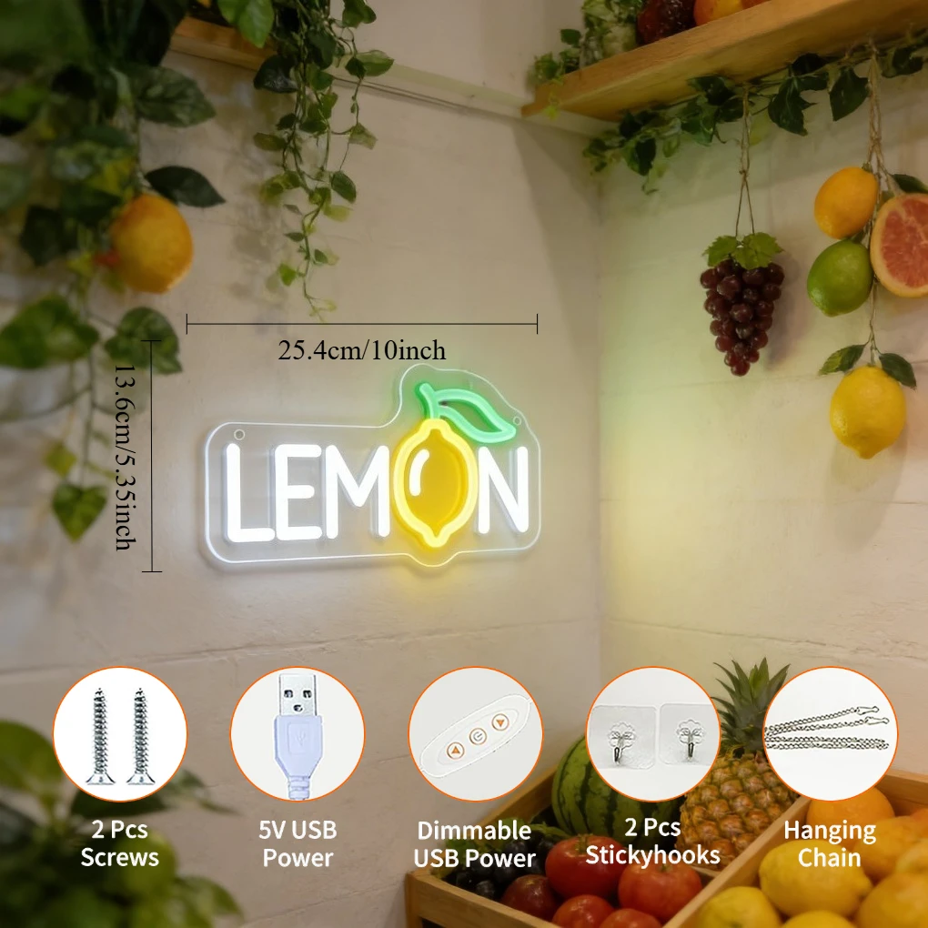 LEMON Neon Sign with Creative Lemon Soft Glow for Bedroom Living Room Cafe Decor Fresh Vibrant Home Decor Neon Light Gift