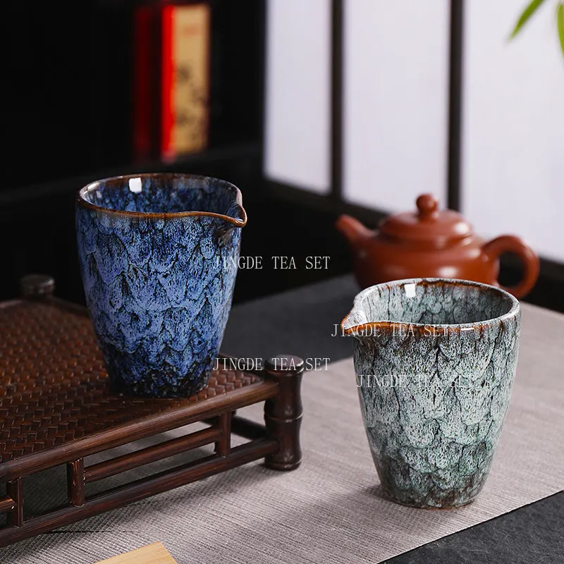180ml Colorful Kiln Changed Ceramic Fairness Cup with Ice Crackle Glaze Assorted Colors Tea Pitcher for Kung Fu Tea Ceremony