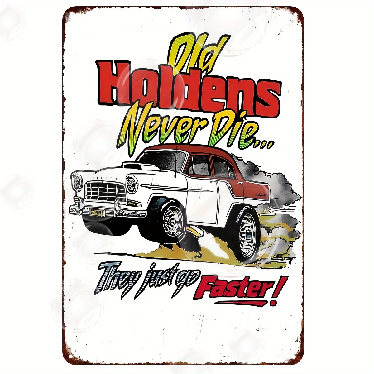 Vintage Metal Wall Sign - Retro 'Old Holdens Never Die' Tin Plaque with Classic Car Illustration, Rustic Distressed Design for H