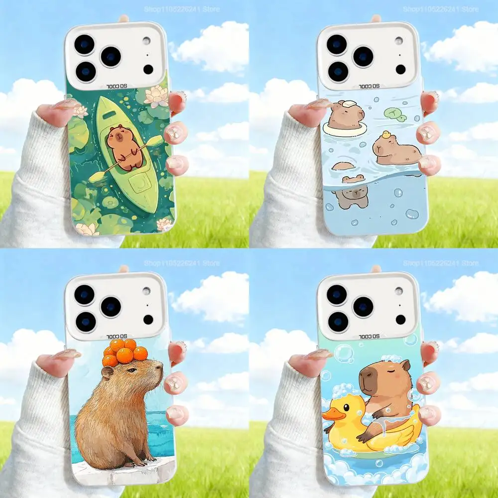 

Funny Kapibala Cartoon Phone Case For iPhone 17,16,13,12,X,11,15,14,Pro,Max,Plus,SE4,Air,Mini White Matte
