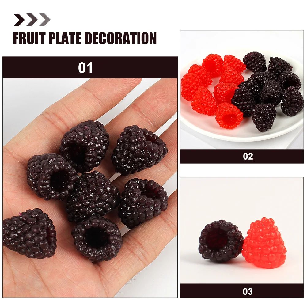 16pcs Simulation Raspberry Fruit Model Black PVC Desktop Decor Artificial Fake Fruits Lasting Non Fading Safe Home