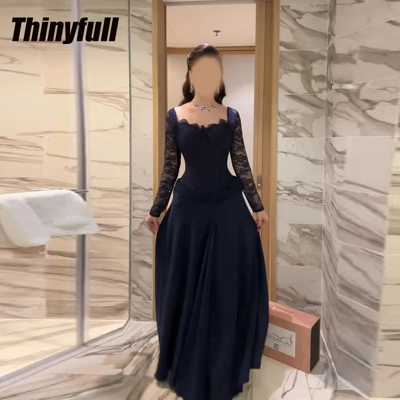 

Thinyfull Mermaid Lace/Satin Prom Dresses Full Sleeves Arab Evening Gown 2026 Formal Occasion Dress robes de soirée Customized