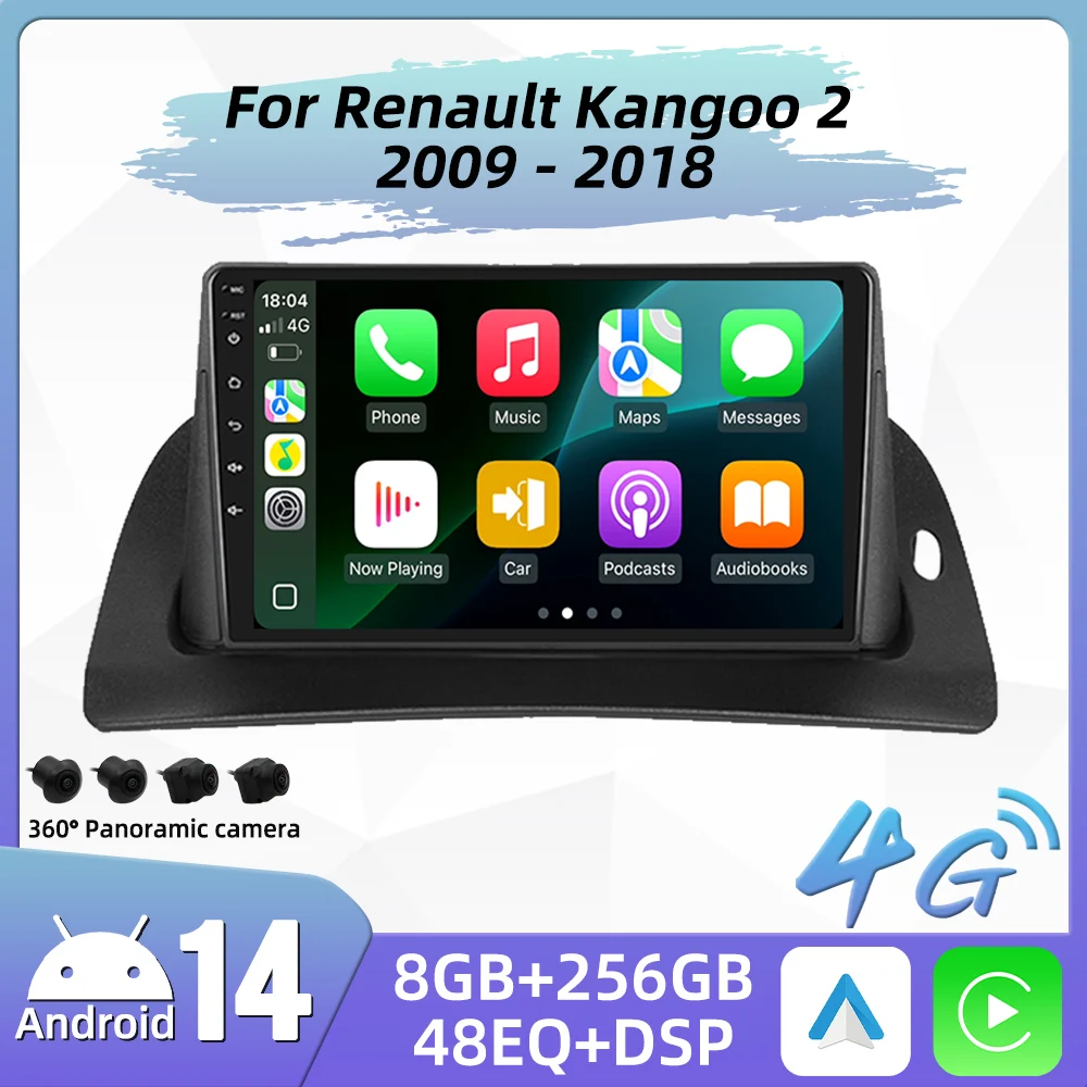 Carplay Auto Radio de coche para Renault Kangoo 2 2009 - 2018 reproductor Multimedia de coche Android navegación GPS estéreo 2Din 4G pantalla táctil