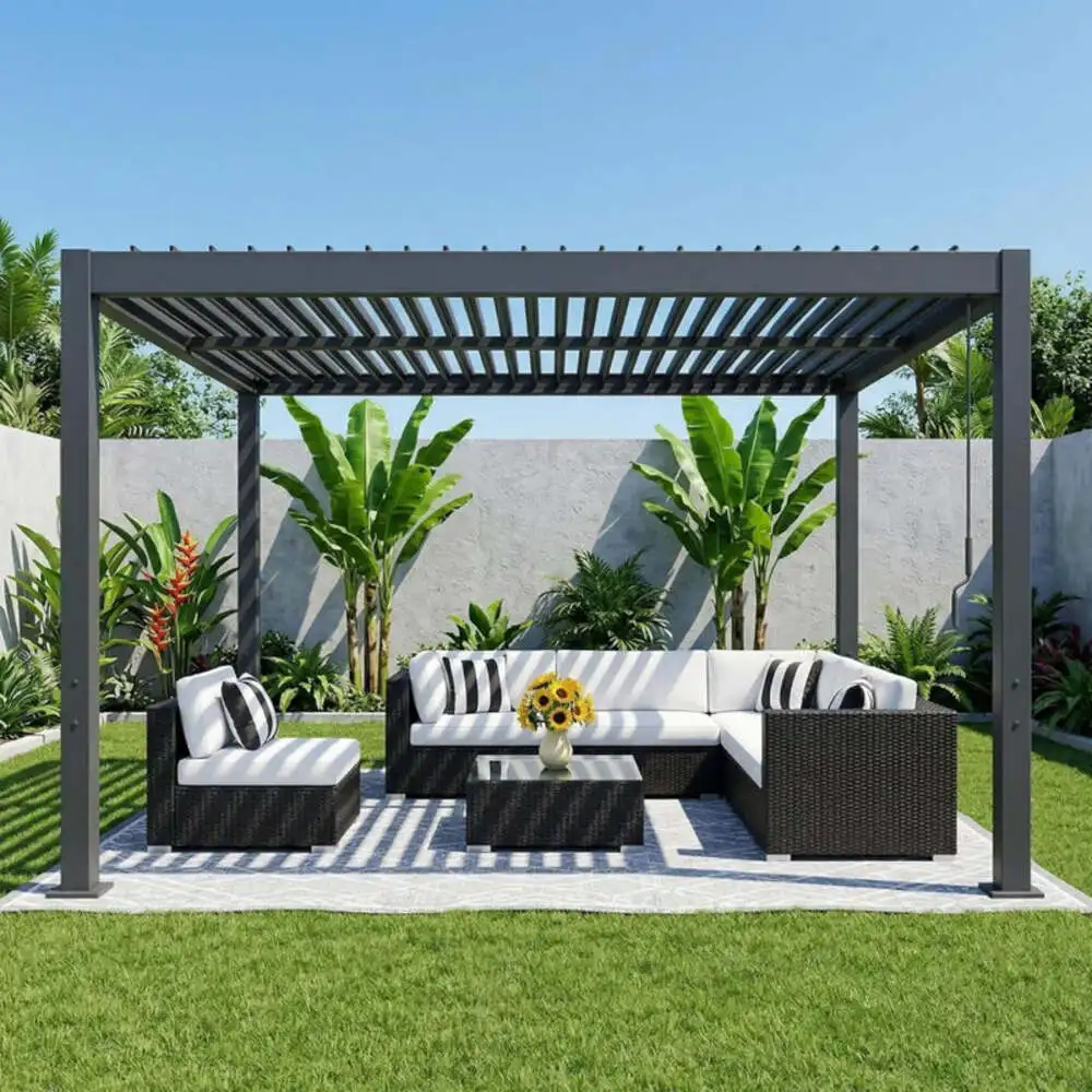 All Weather Aluminum Pergola Louvered Roof Gazebo Heavy Duty Patio Cover Canopy Sunroom Shelter Waterproof Sunshade Outdoor Tent