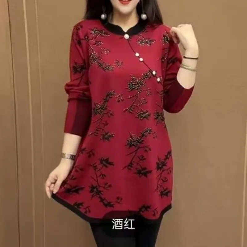 

2025 Women's Spliced round Neck New Knitted Top Chinese Style Loose Sweater Base