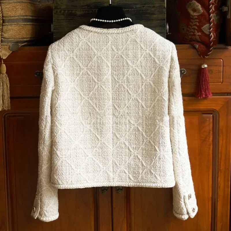 Famous Actress Feel, Beautiful Effect Luxury Diamond Lattice Weaving Shining Tweed Short Jackets for Women Coats, with 15% Wool