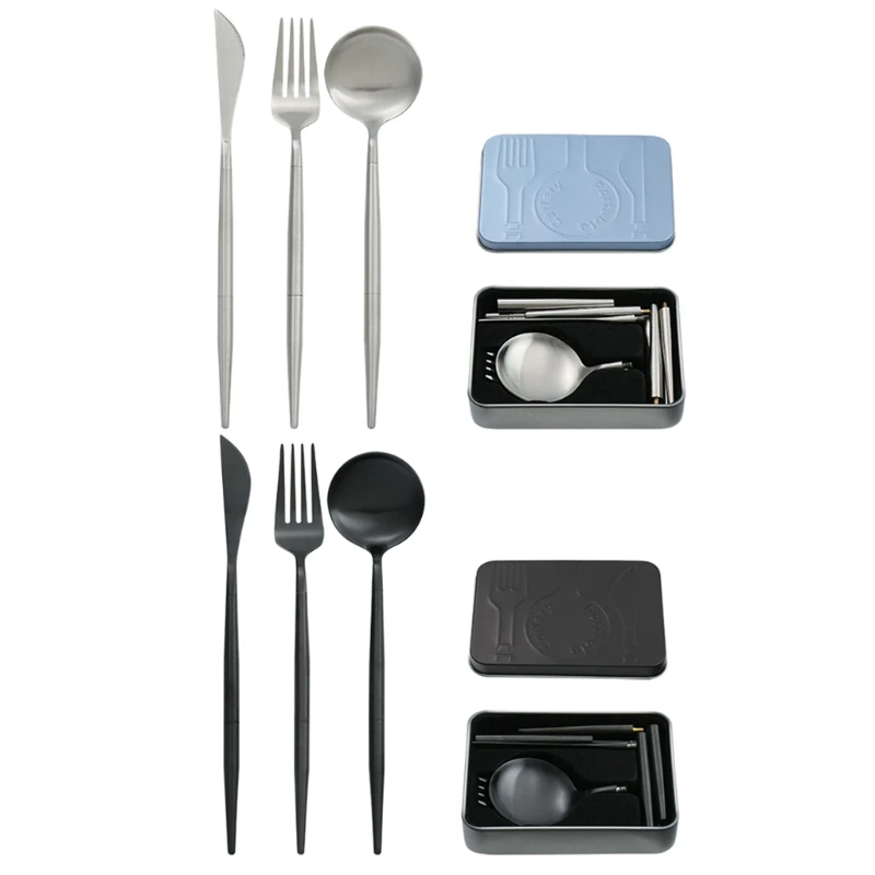 

3 Pcs/Set Portable Reusable Travel Cutlery Set Stainless Steel Flatware with Storage for Case Eco-Friendly Spoon Fork Kn