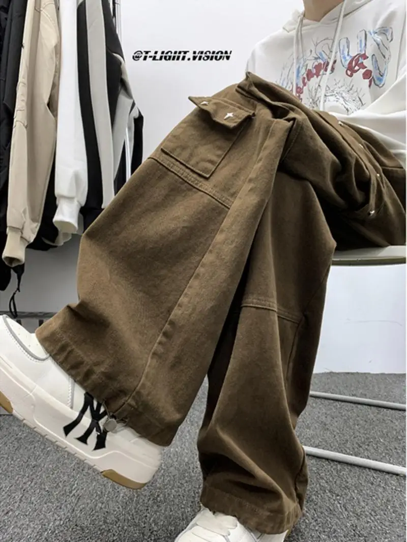 Pantalon de travail hip-hop américain à grandes poches pour hommes et femmes, coupe ample, jambe droite, pantalon décontracté à jambes larges, tendance automne