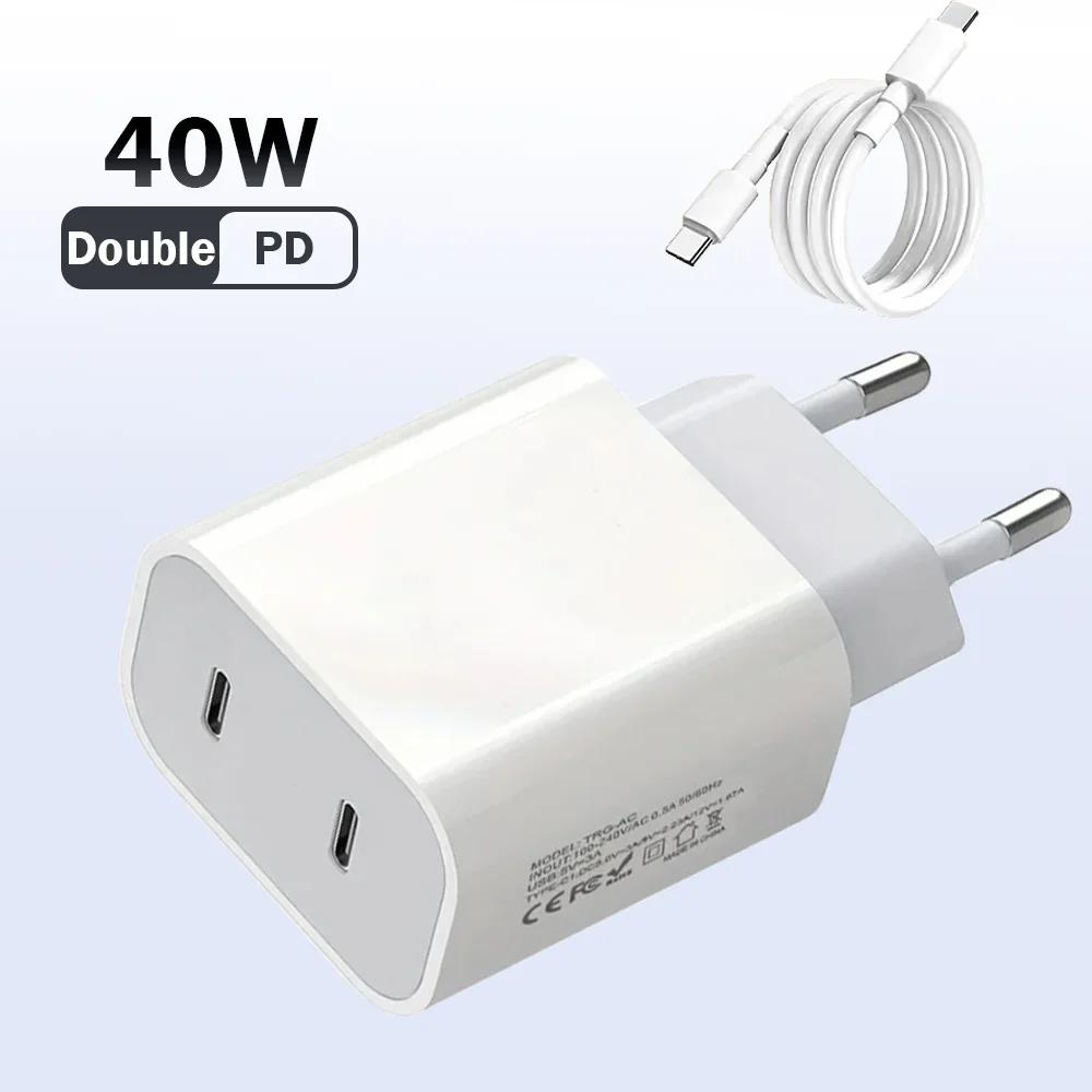 PD 40W Charger Dual PD Ports Type C Quick Charge For Universal USB device Power Adapter QC 3.0 Quick Charge Wall Charge Adapter