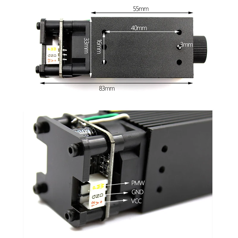Лазерный модуль с фиолетовой/синей точкой и регулируемым фокусом 405 нм, 500 мВт для гравировки и вырезания с защитными очками