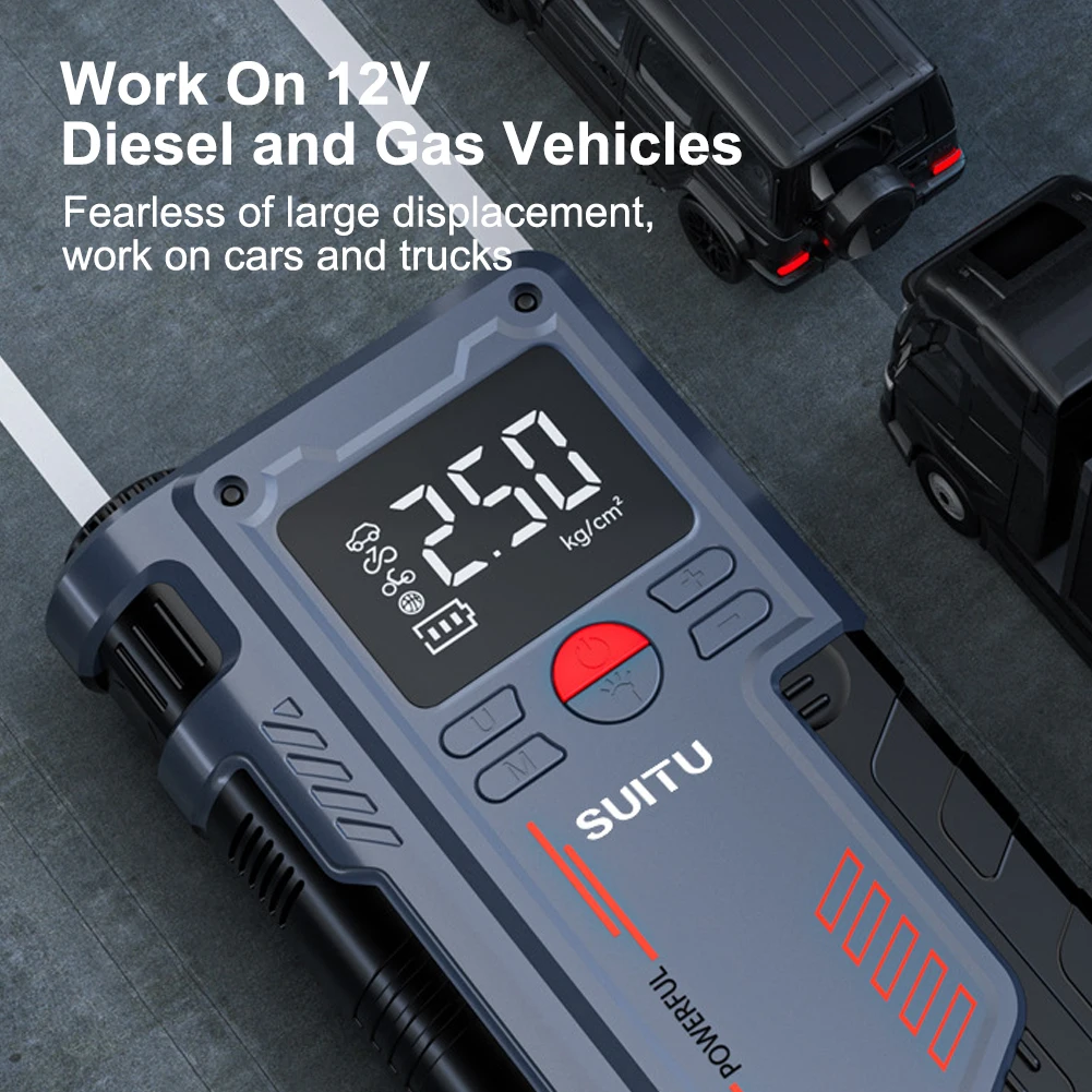 120W 1000A Car Jump Starter Power Bank 4 In 1 Air Compressor Tire Inflator 20000mAh Portable Battery Booster with LED Flashlight