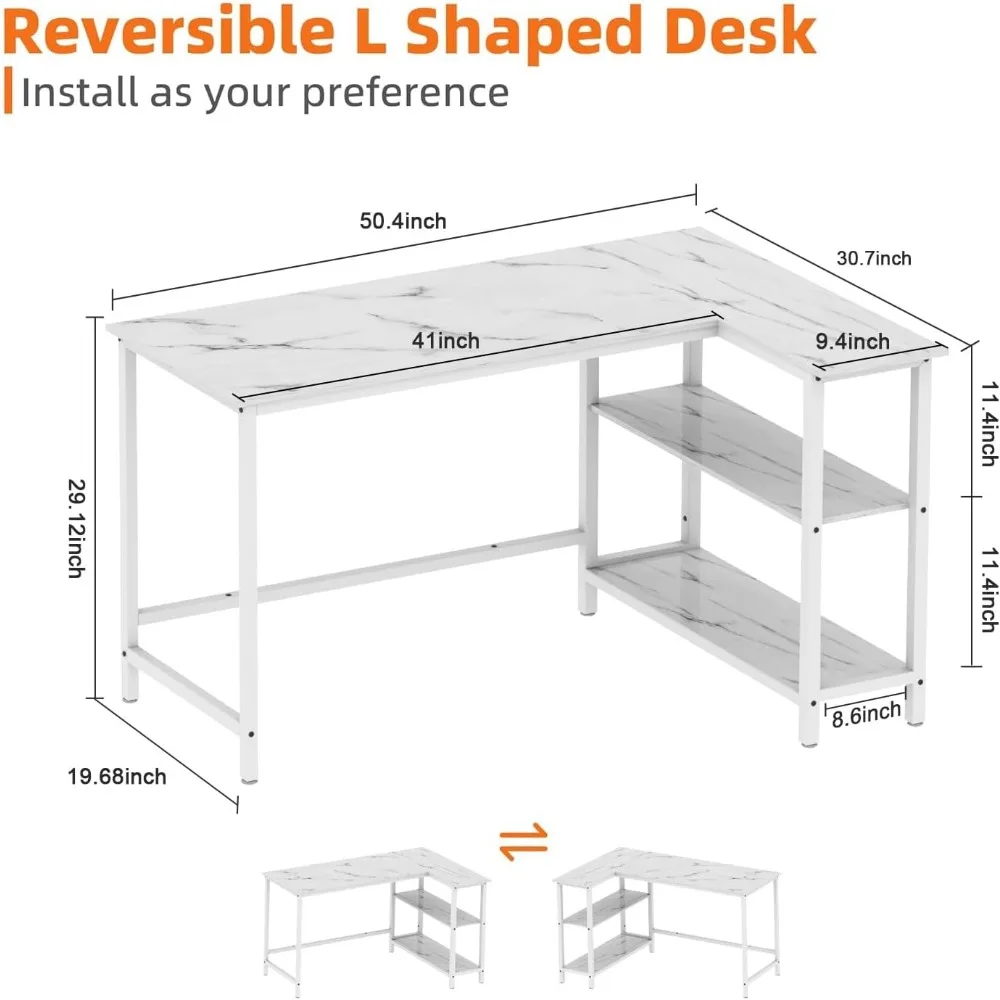 Gaming Writing Desk 50 Inch with Storage Shelves, Home Office Study PC Table Workstation for Comfortable Livi