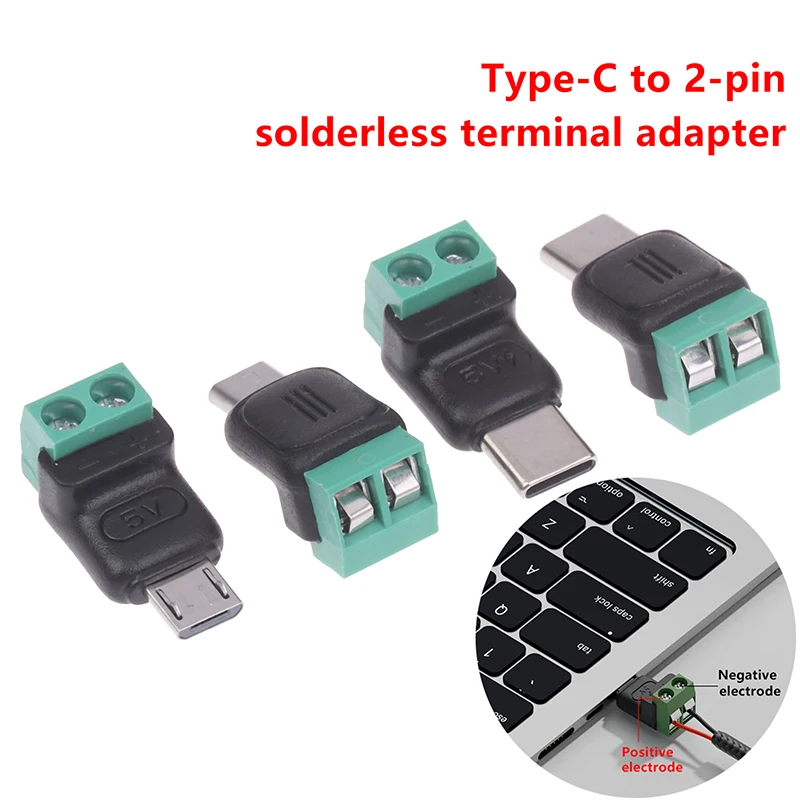 1/3Pcs USB C Adapter Male 2 Pin No Solder Electrical Equipment Solderless Connectors For Industrial Scientific Repair Charging