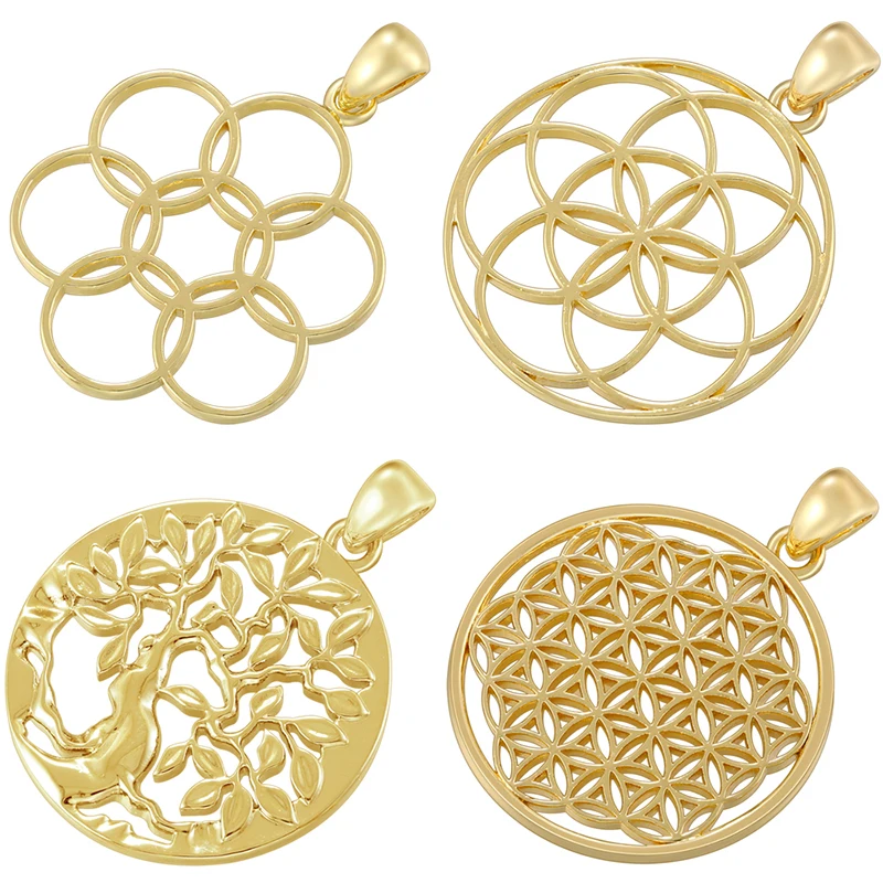 ZHUKOU Copper 18K gold plated Tree of Life Melkaba pendant minimalist style unisex vintage accessory:VD1509-VD1512