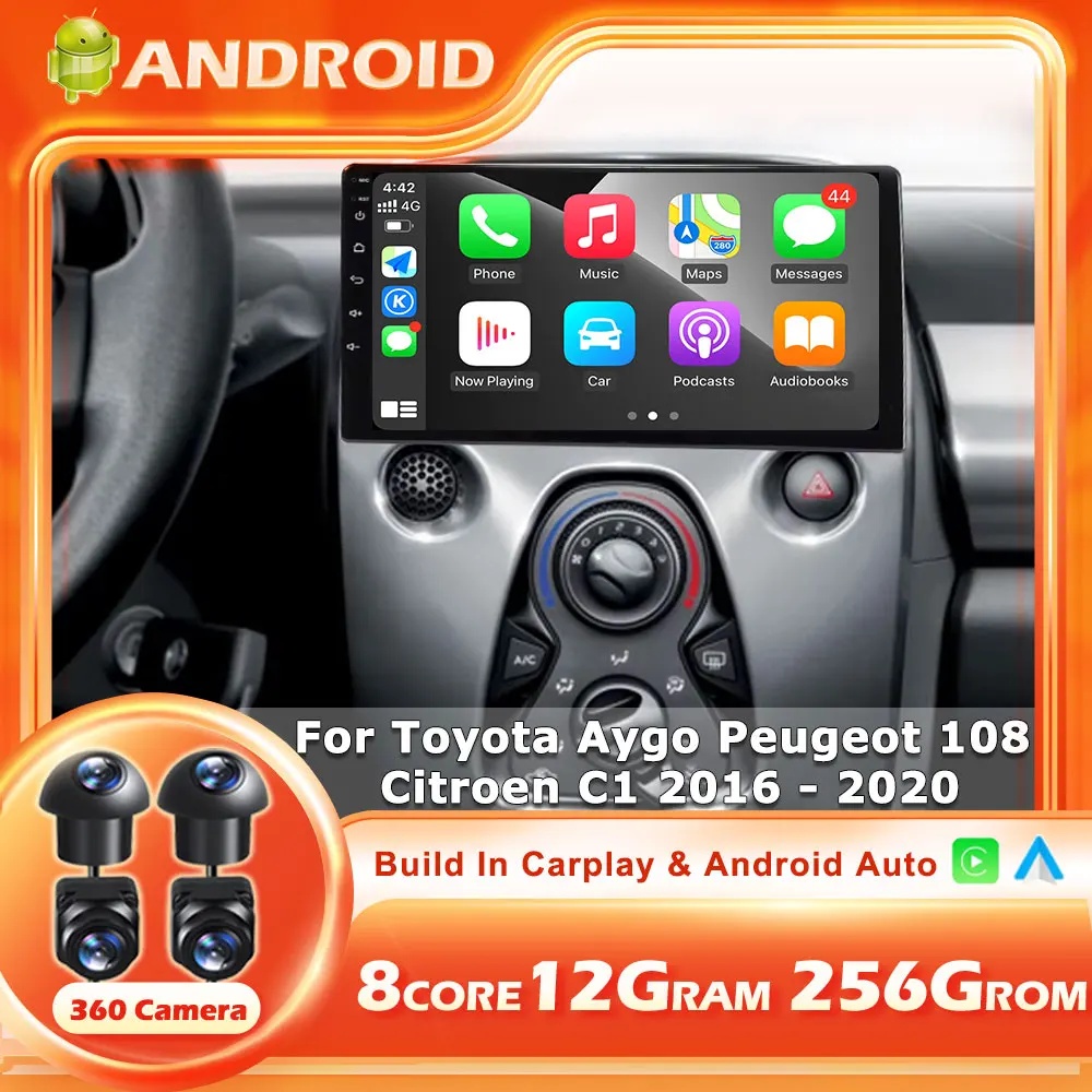 Android 16 For Toyota Aygo Peugeot 108 Citroen C1 2016-2020 Car Radio Auto Multimedia Player Stereo Wireless Carplay Tools BT