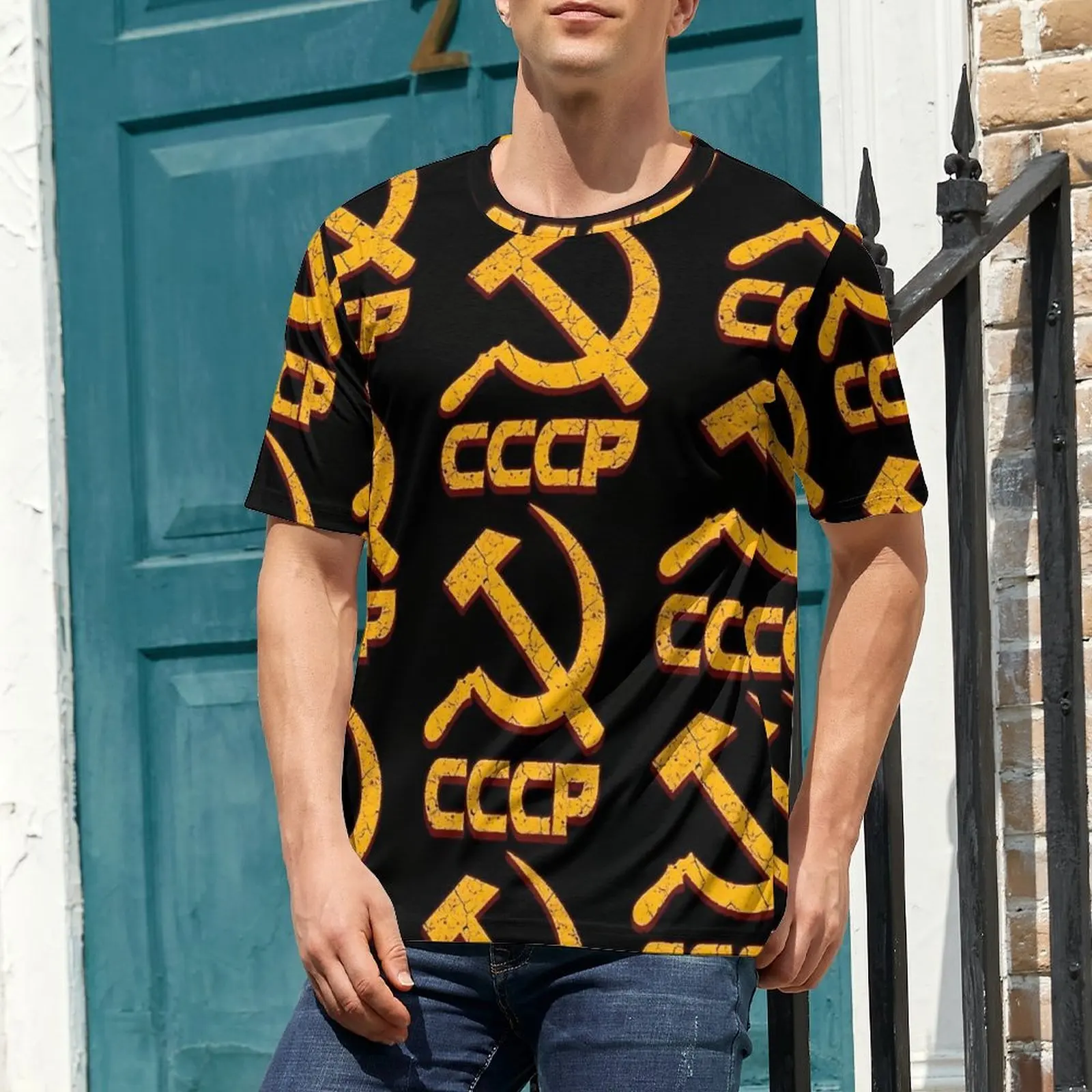 Oversized T-Shirt Summer CCCP T-Shirts USSR Hammer and Sickle Basic Crewneck Tshirt Male Vintage Design Top Tees