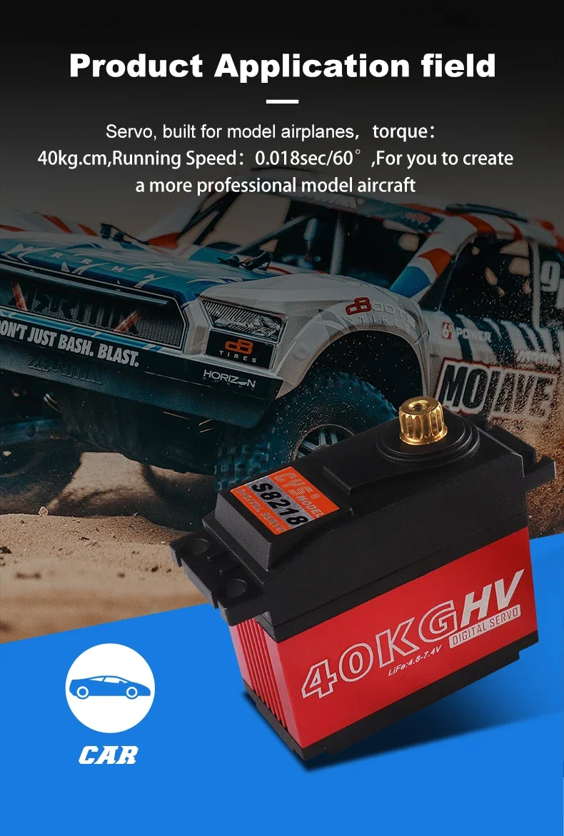 CYS-S8218 40kg Low Profile Brushless Metal Gear Digital Waterproof Servo 7.4V 0.18s/60 High Torque HV Robot Servo for 1/5 RC Car