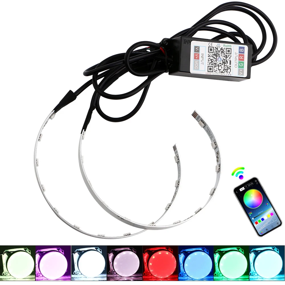 

1Set LED RGB APP Bluetooth Devil Demon Eyes Halo Rings for Car Motorcycle 2.5 3.0 inch Projector Lens Retrofit Angel Eyes 12V