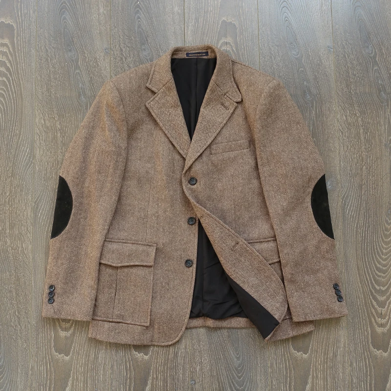 

CAILW Briti Retro Hunting Jaet Fibone Pattern Thi Woolen Double Slit Tee Button Sle Casual Fashion Winter Coat