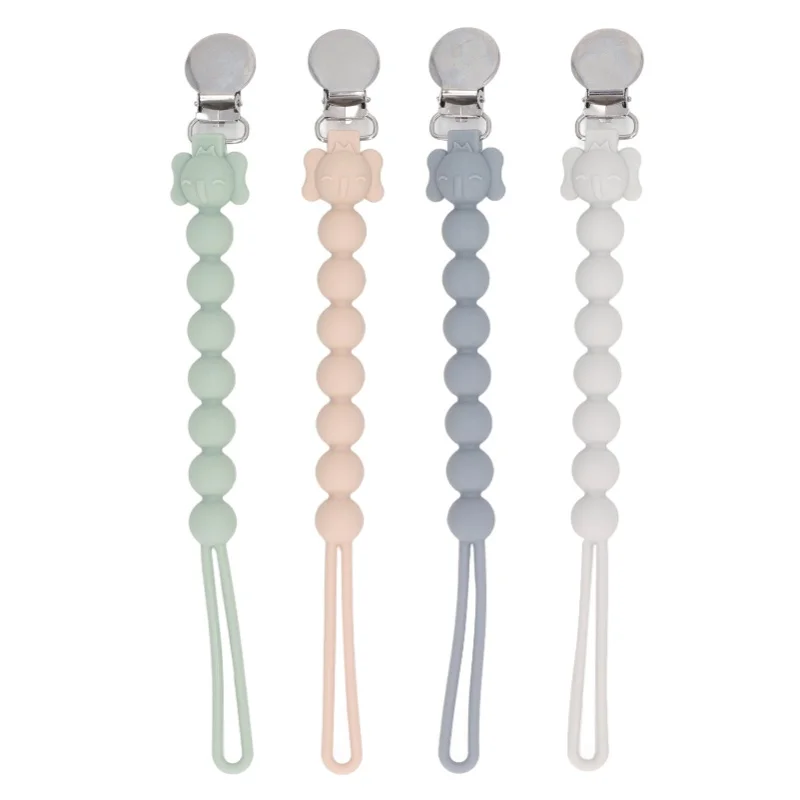 

4pcs Baby Pacifier Chain Prevent Off Firmly Clamp Soft Silicone Pacifier Clip White Grey Green Pink