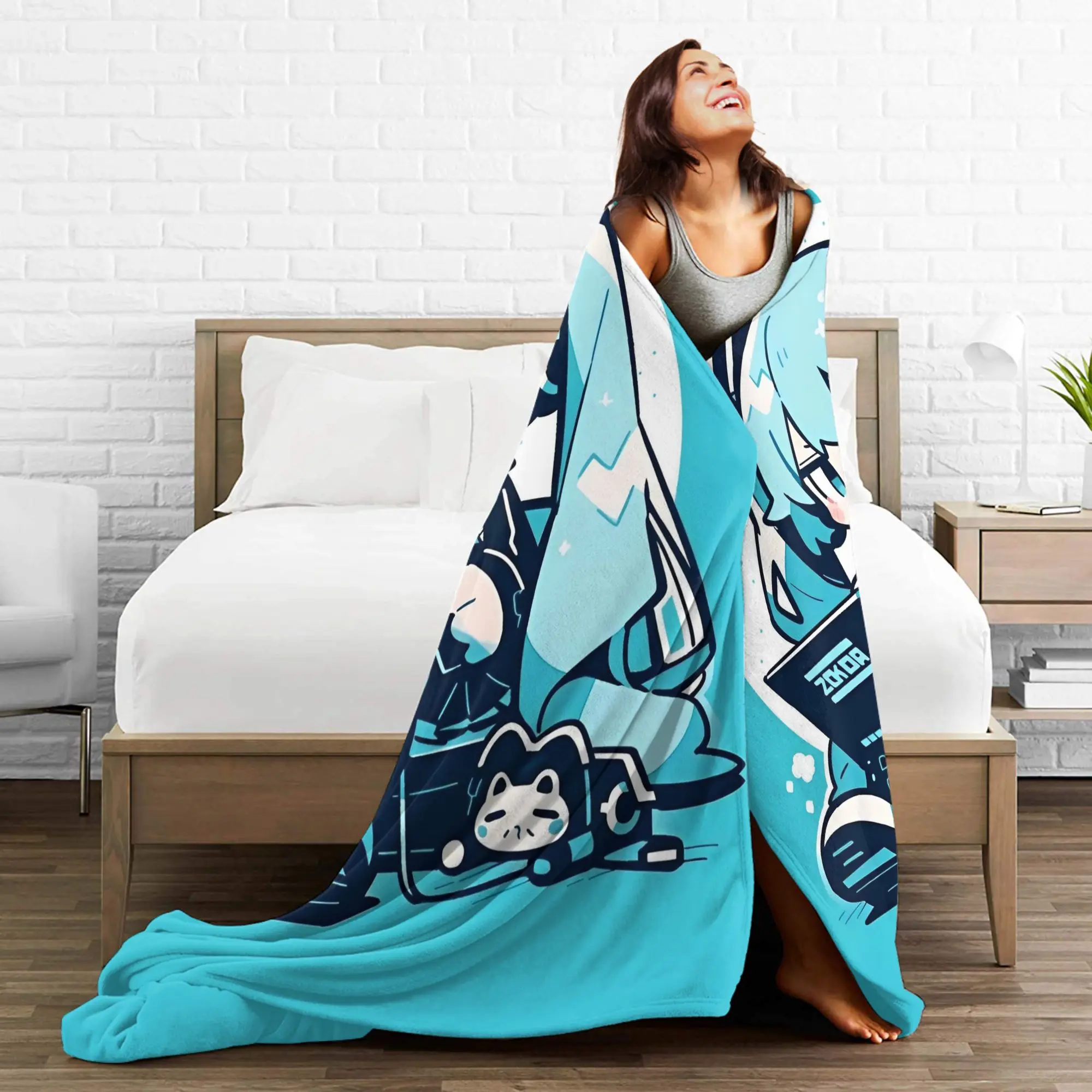 هاتسون ميكوس بطانيات قطيفة فوكالويد بطانيات رمي مخصصة للمنزل مفرش سرير 150*125 سم،