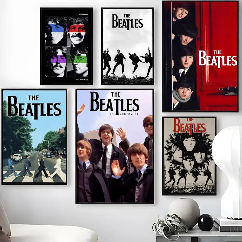 Band T-The B-Beatles Poster Waterproof Self-Stick Wall Art Stickers, Removable Wall Decor for Living Room and Bedroom