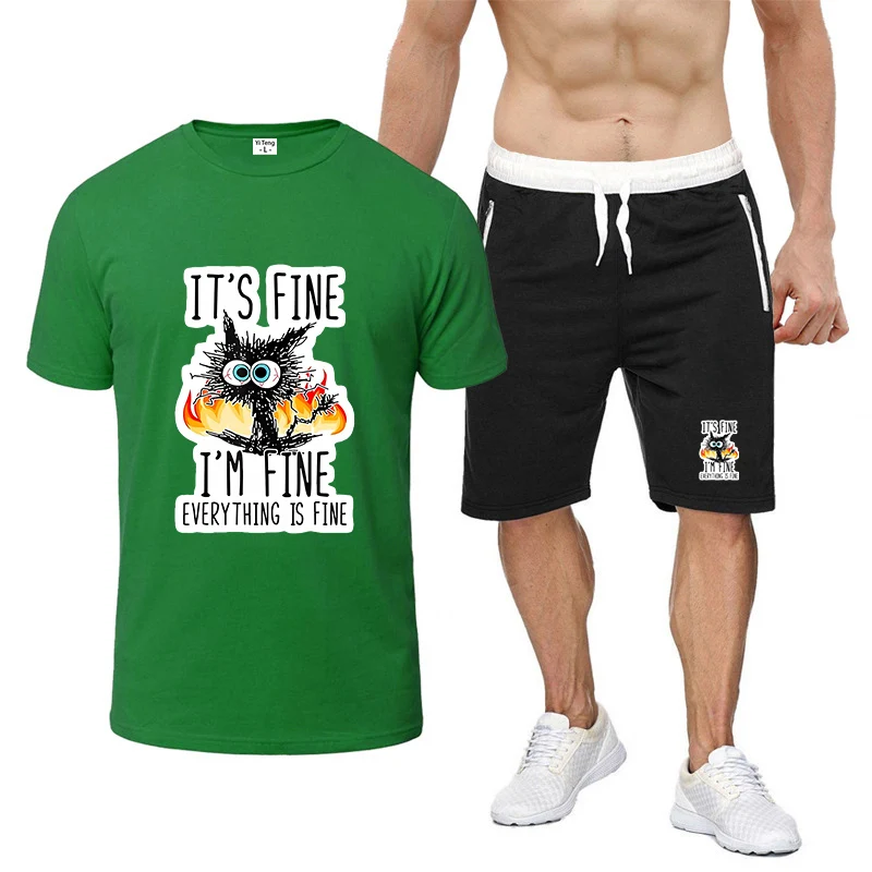 Divertente Cool Cat 2025 Summer Men's Everything is Fine Best Seller Rinfrescante e antiaderente al corpo T-shirt Pantaloni Tute sportive
