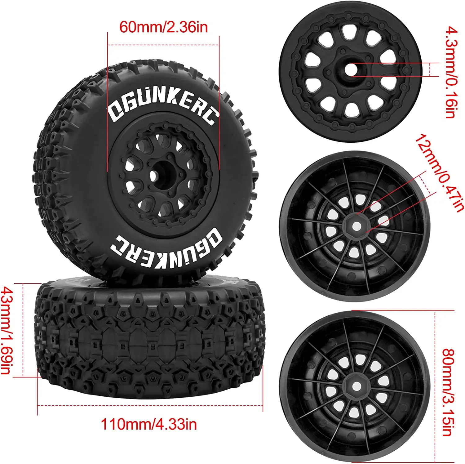 4Pcs/Set 1/10 Short Course Truck Tires for Traxxas Slash 4x4 2WD HSP Tamiya HPI Kyosho Redcat AXIAL RC4WD Model Car