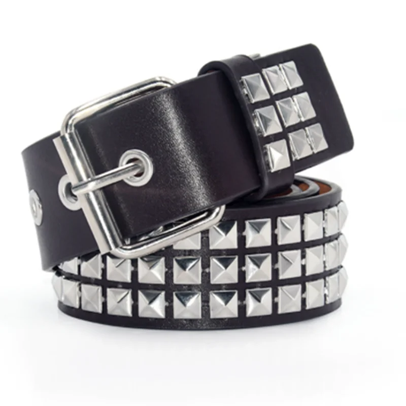 Luxury Square Bead Rivet Belt Metal Pyramid Straps Men&Women\'s Studded Punk Rock Hardware Jeans Designer Female Waist Belts