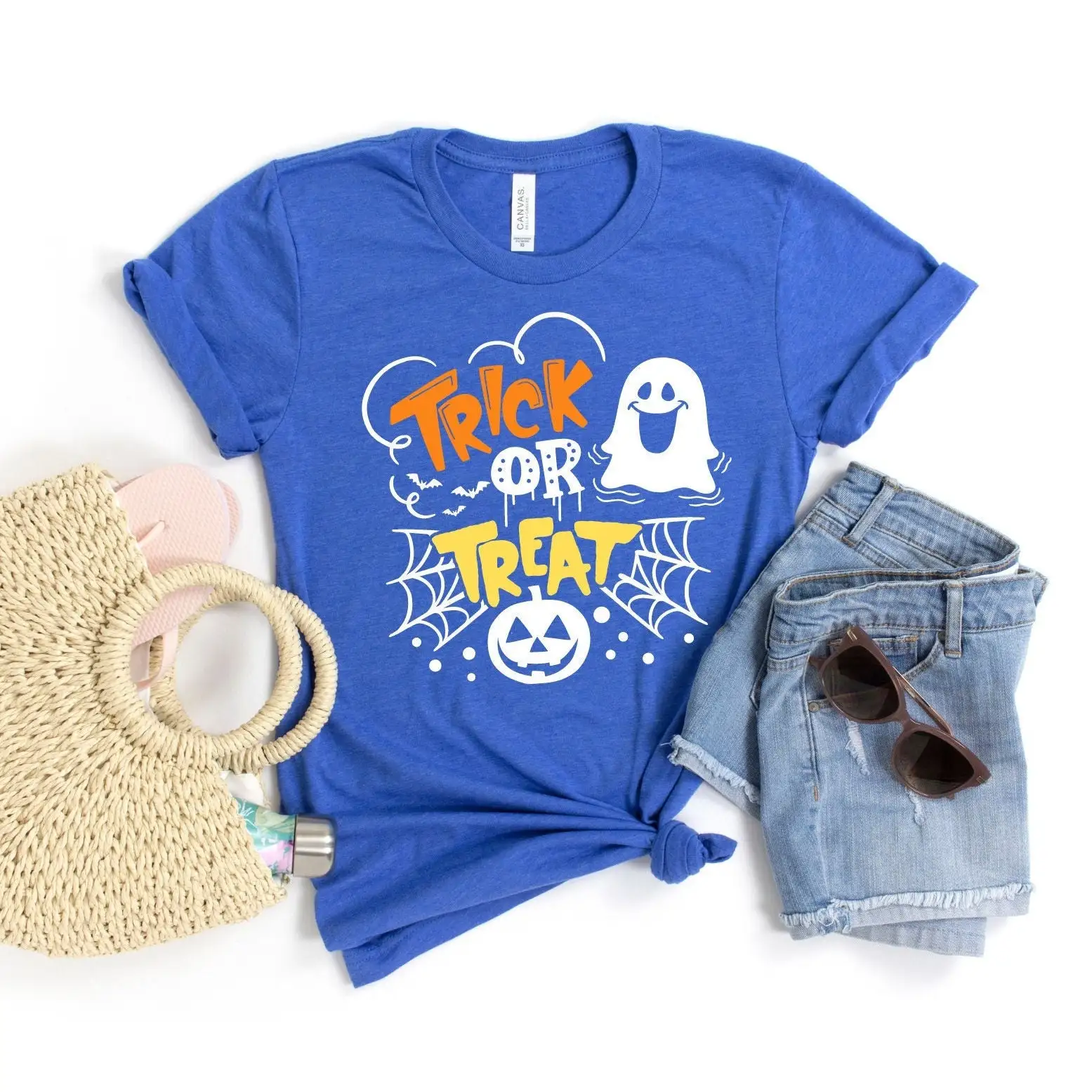 Trick Or Treat Ghost T Shirt Funny Halloween Cute Ghouls Spooky Kids