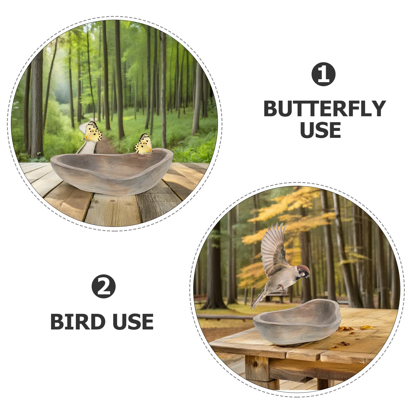 Rustic Wood Butterfly Feeder Bowl Natural Garden Bird Bath for Hummingbirds Butterflies Small Birds Outdoor Wildlife