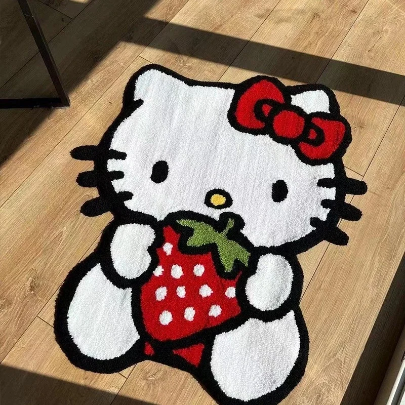 Non‑Slip Hello Kitty Holding Strawberry Faux Cashmere Rug Cozy For Bedroom Bathroom Floor Decor
