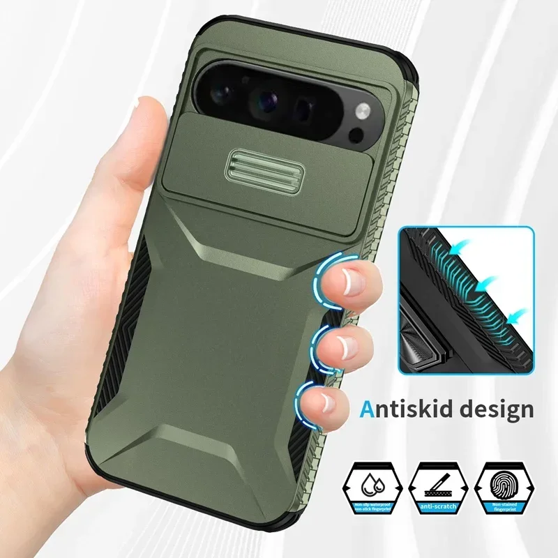 Чехол для Google Pixel 9 Pro XL Pixel 9 Military Grade Antiskid Camera Lens Slide Cover Google Pixel 9 Pro Жесткие чехлы Pixel9 Cover