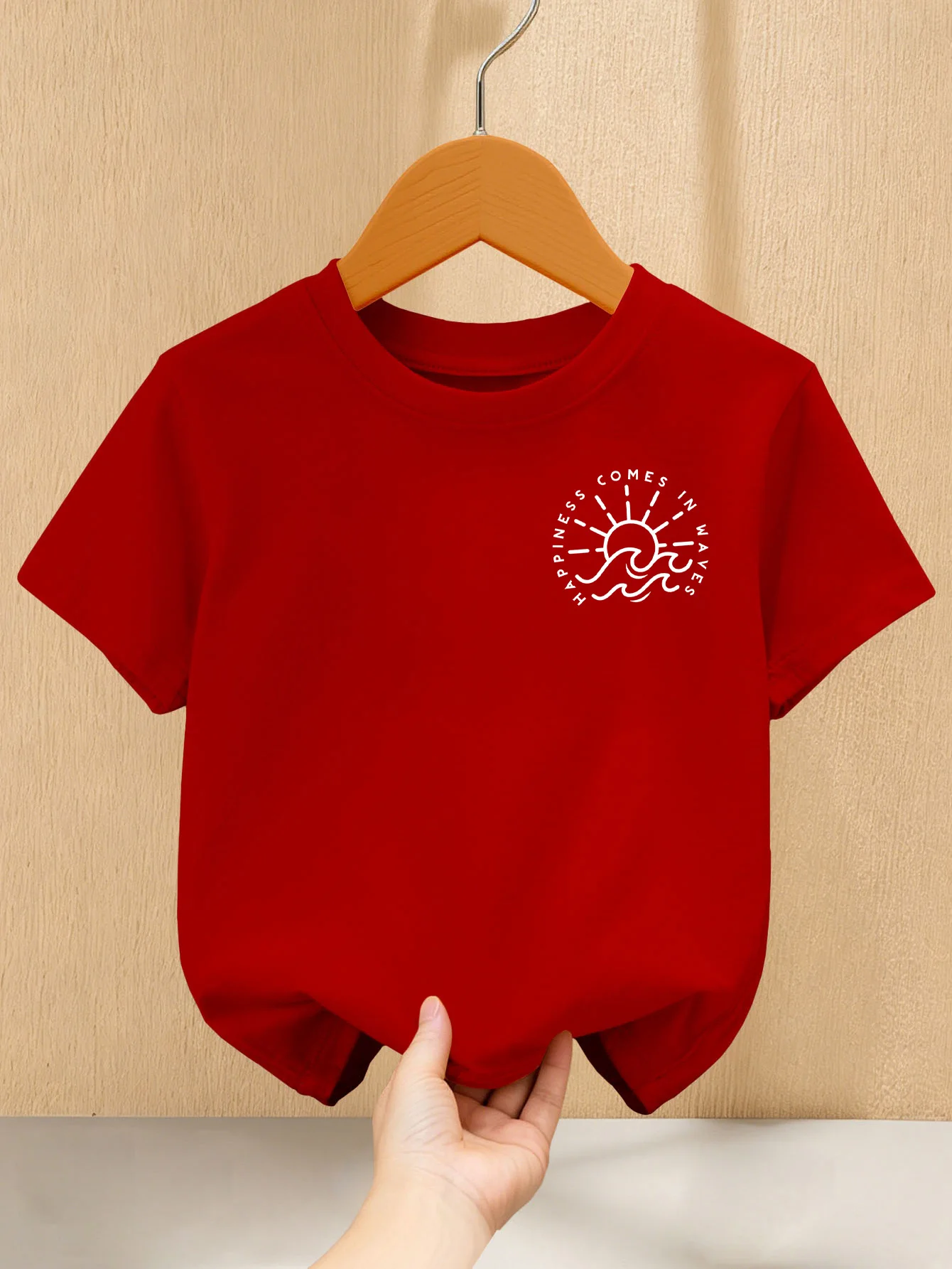 Sun Wave Slogan Minimalist Print Boys Girls T Shirt Simple Style Kids Tee Parent Child Matching Casual Summer Family Daily Tops