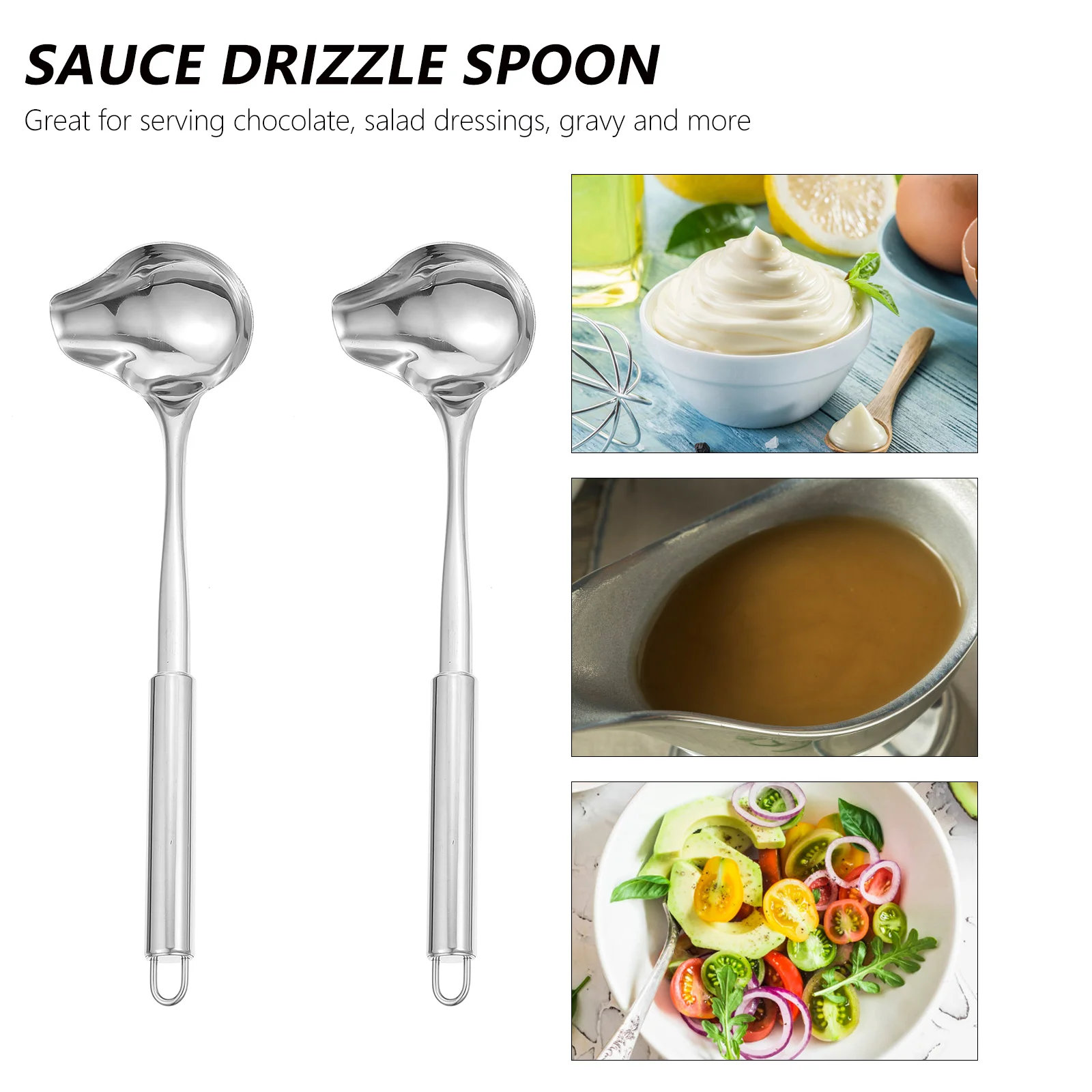 2 Pcs Tablespoon Stainless Steel Sauce Soup Spoons Ladle with Pour Spout Dressing 30X85X15CM Cuillère Soupe Verseur