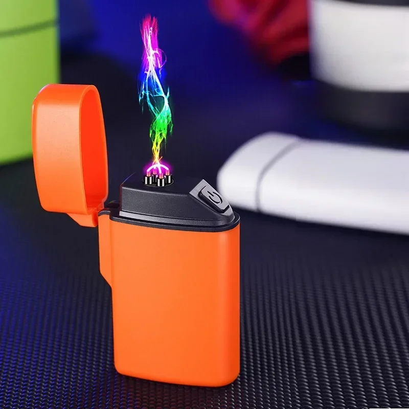 

Мини-ветрозащитная двойная дуговая импульсная USB-зажигалка с бесшумной кнопкой зажигания, уличные водонепроницаемые портативные электрические зажигалки, гаджеты для курения