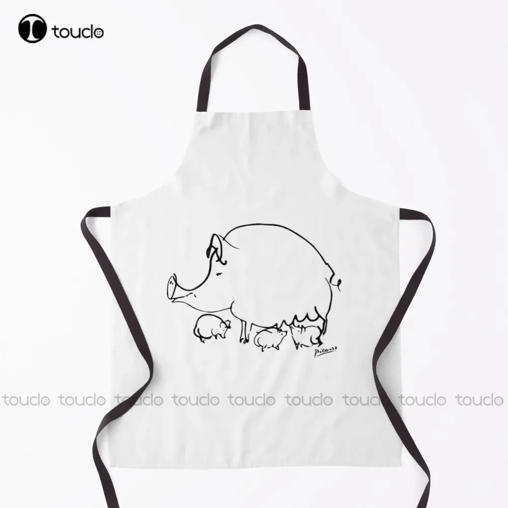 Pablo Picasso Line Art Cute Pig With Piglets Artwork Sketch Hand Drawn Ink Silhouette Hd Apron Server Aprons For Waitress