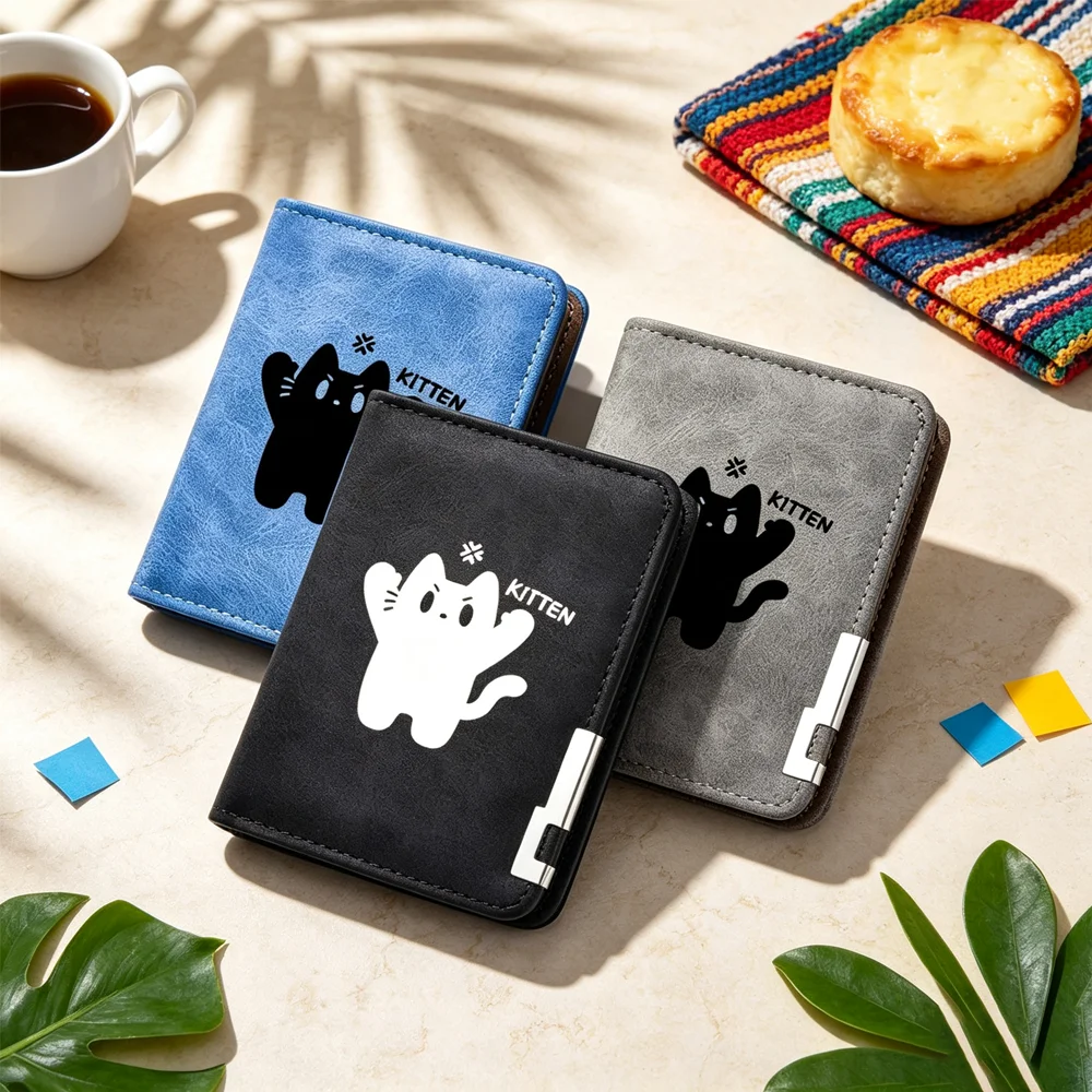 Men's Fashionable Casual Mini Wallet Double-Layer Folding Design Multiple Card Slots Credit Card Storage Pocket