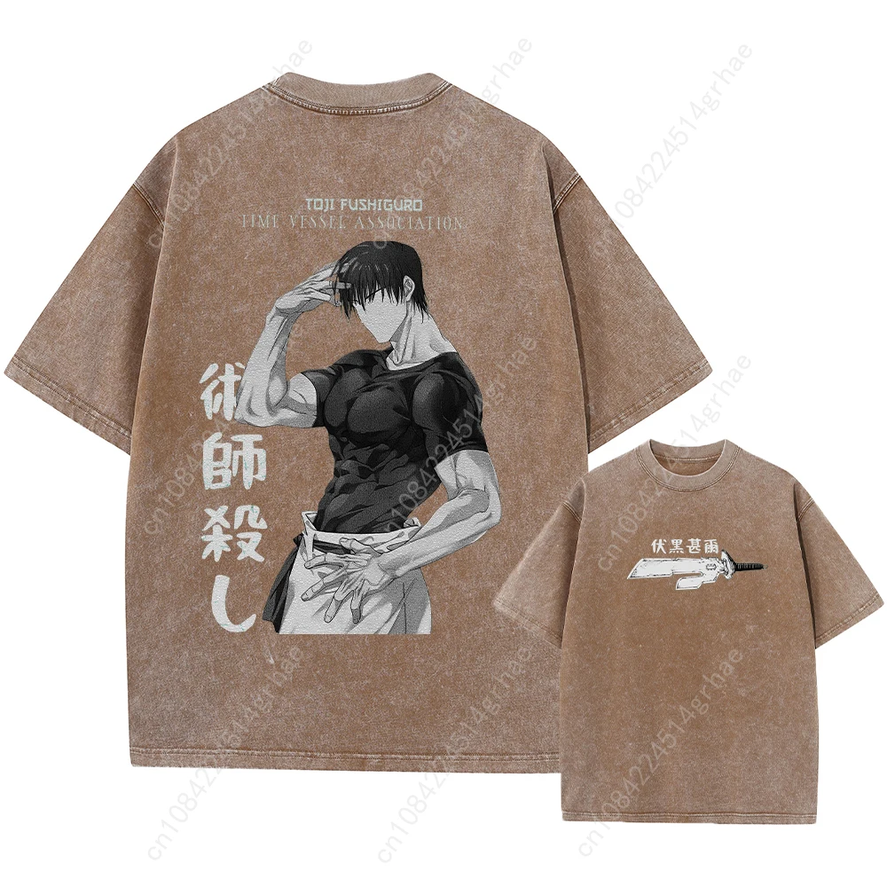 Harajuku Japanische Anime Streetwear Grafik T-Shirt Sommer Kurzarm Baumwolle T-shirt Jujutsu Kaisen Druck Vintage Gewaschen T-shirt