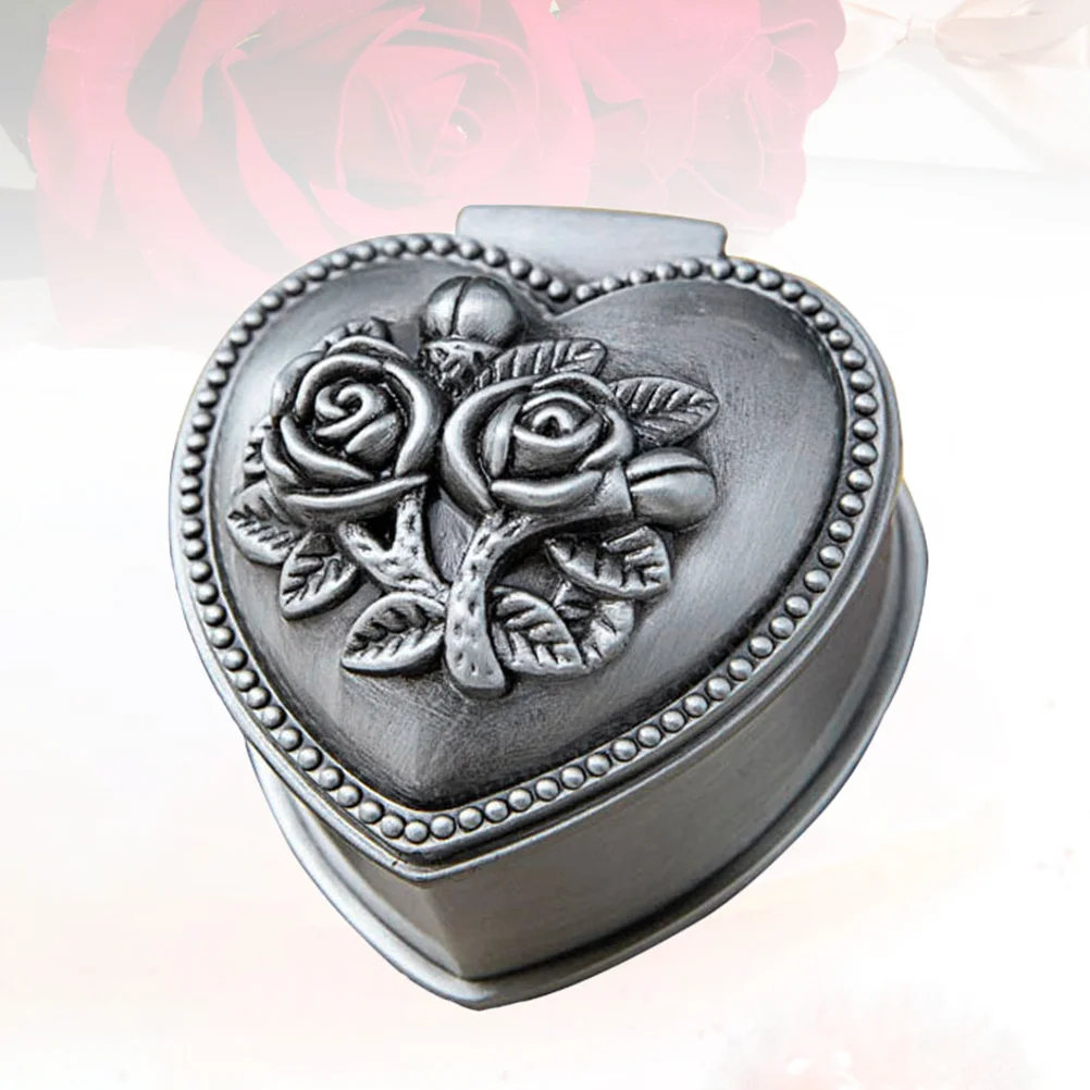 

Винтажная шкатулка для драгоценностей с цветочным узором, органайзер для ювелирных изделий в форме сердца из сплава, контейнер для хранения на петлях, винтажная шкатулка для безделушек