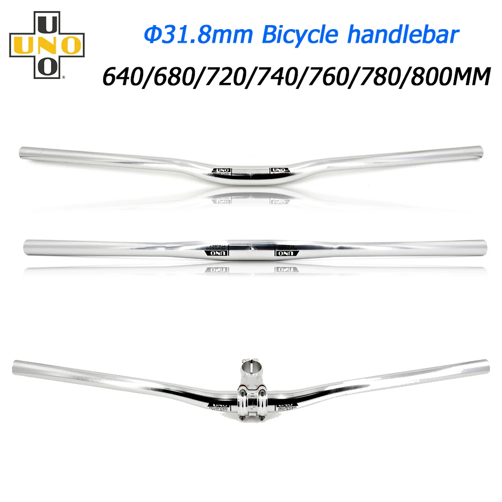 UNO Bicycle Steering Wheel Aluminium MTB Road Bike Handlebar Flat Riser Bar 31.8*640 680-800mm Silver Bicycle Handlebar MTB Part