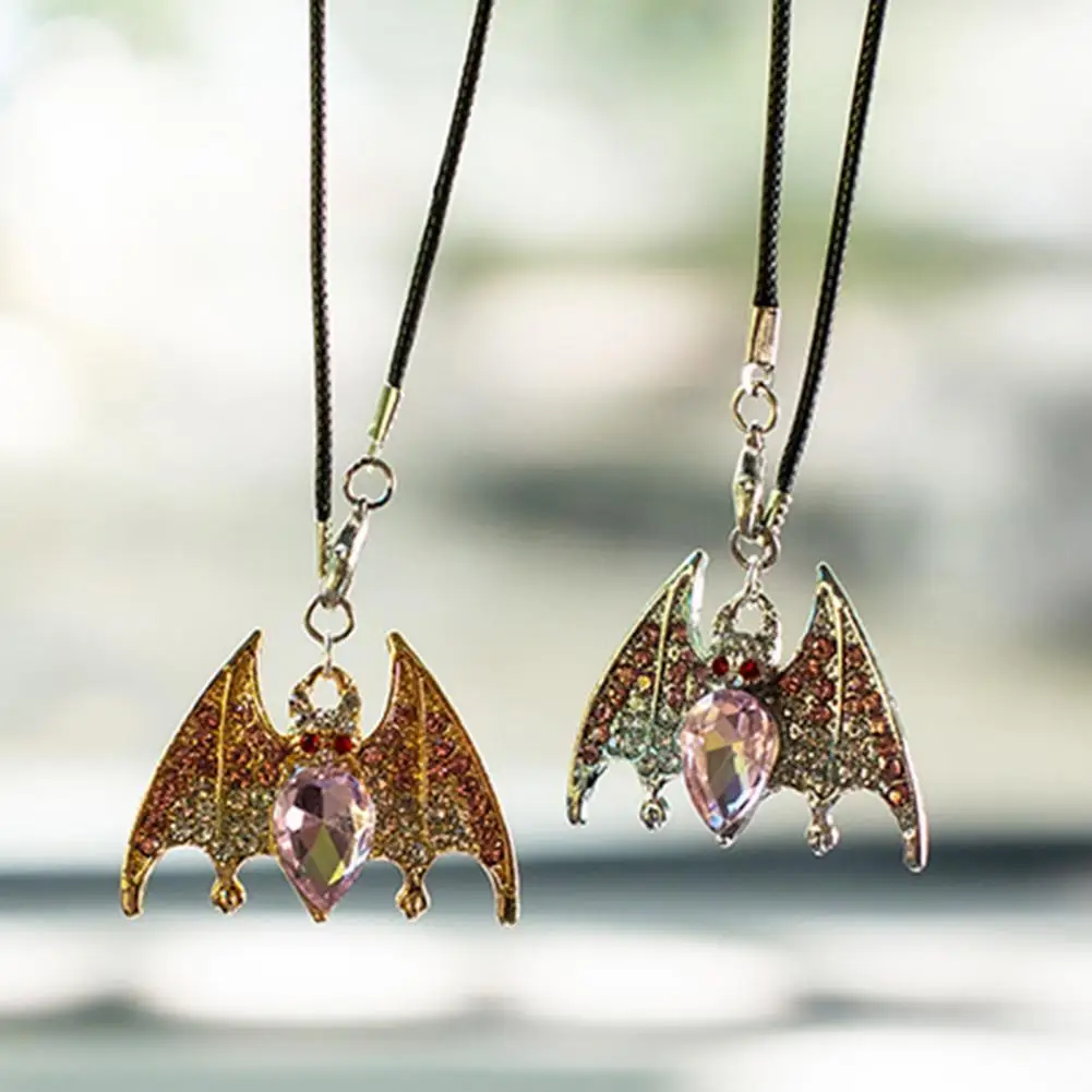 Bat Car Ornament Car Accessories Rhinestone Bat Charm Halloween Sparkly Car Rearview Mirror Ornament Cute Hanging for Men