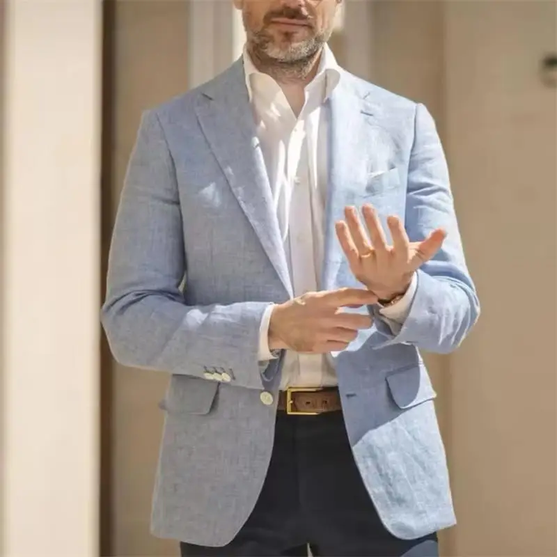 

Men's Jacket Linen Casual Suit Jacket Three-pocket Breathable Fashion Jacket Comfortable Outerwear Single Breasted Suits